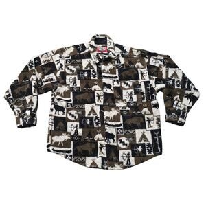 Vintage True Grit Western / Native Motif Oversize Moose Sherpa Fleece Jacket